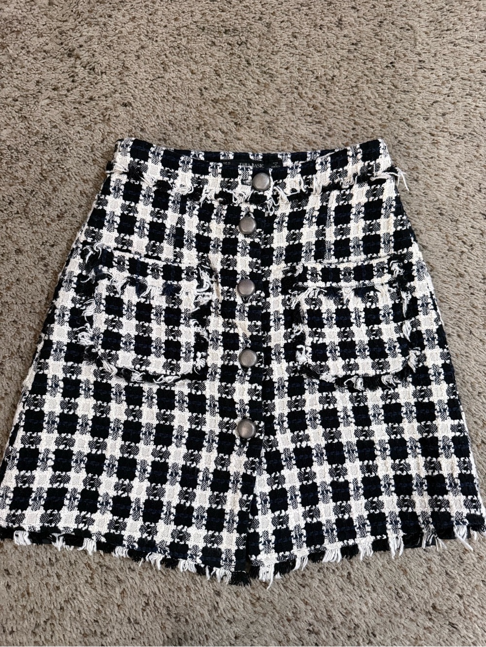 Classic Timeless Zara Black & White Plaid Tweed Button-Front Mini Skirt